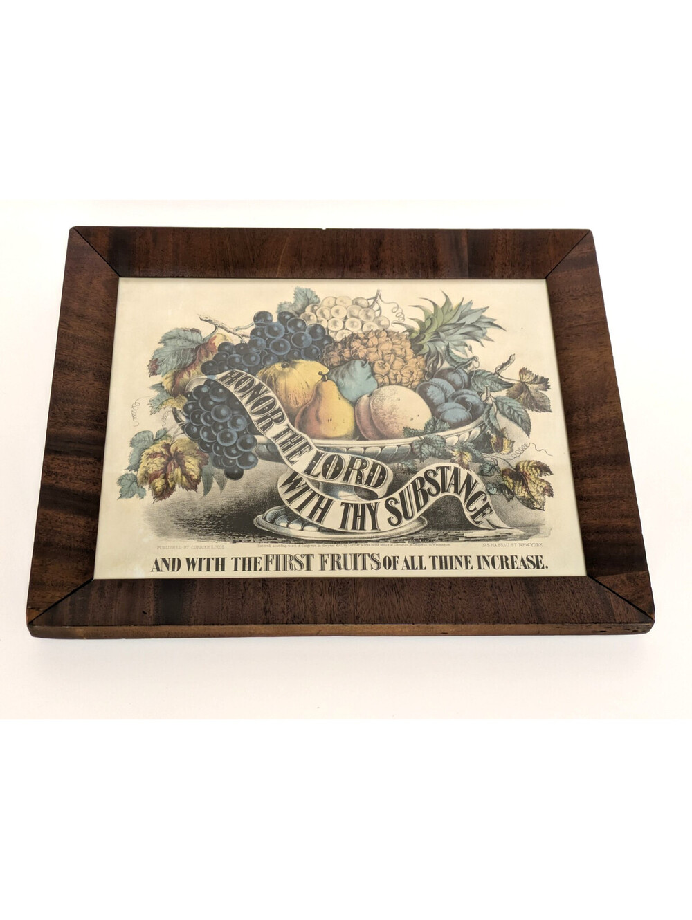 Antique Currier & Ives Hand Colored Lithograph Print Fruit Bowl Proverbs 1872